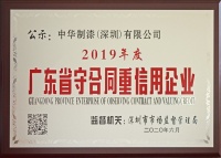 喜訊！中華制漆榮獲2019年度“廣東省守合同重信用企業(yè)” 稱號